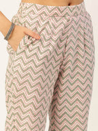 HERE&NOW Women Beige Floral Printed Kurta with Trousers & With Dupatta | Grocsy