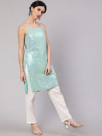 Aks Geometric Embroidered Sequinned Georgette Straight Kurta | Grocsy