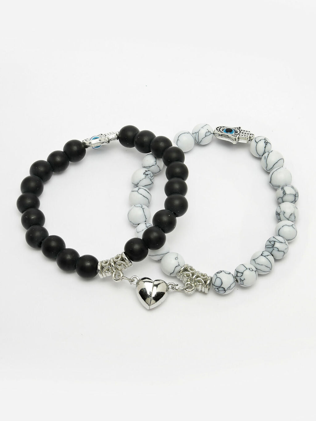 NVR Men & Women Set of 2 Black & White Marbel Crystal Bracelet | Grocsy