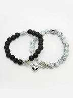 NVR Men & Women Set of 2 Black & White Marbel Crystal Bracelet | Grocsy