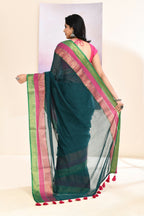 Piyari Fashion Women's Teal Embellished Zari Border Cotton Saree | Grocsy