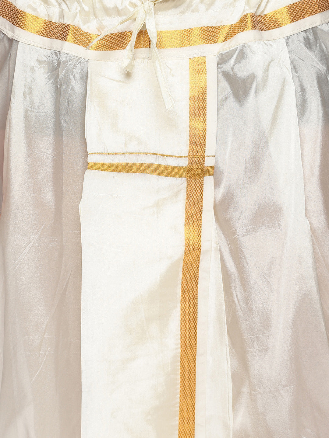 Sethukrishna Men Cream-Coloured & Golden Solid Silk Dhoti | Grocsy