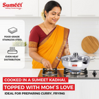 Sumeet Stainless Steel Induction Bottom Kadhai with Glass Lid | Grocsy