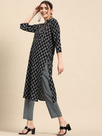 Sangria Ethnic Motifs Printed High Slit Gotta Patti Pure Cotton Kurta With Trousers | Grocsy