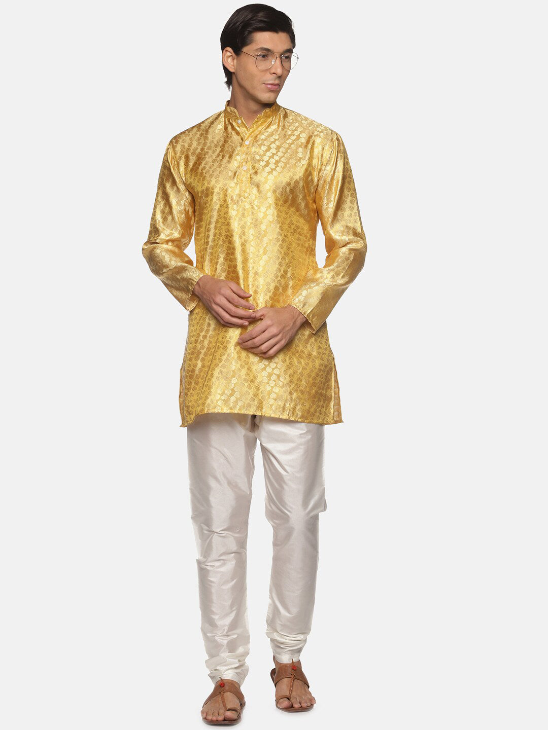 Sethukrishna Gold-Toned Kurta with Pyjamas For Men | Grocsy