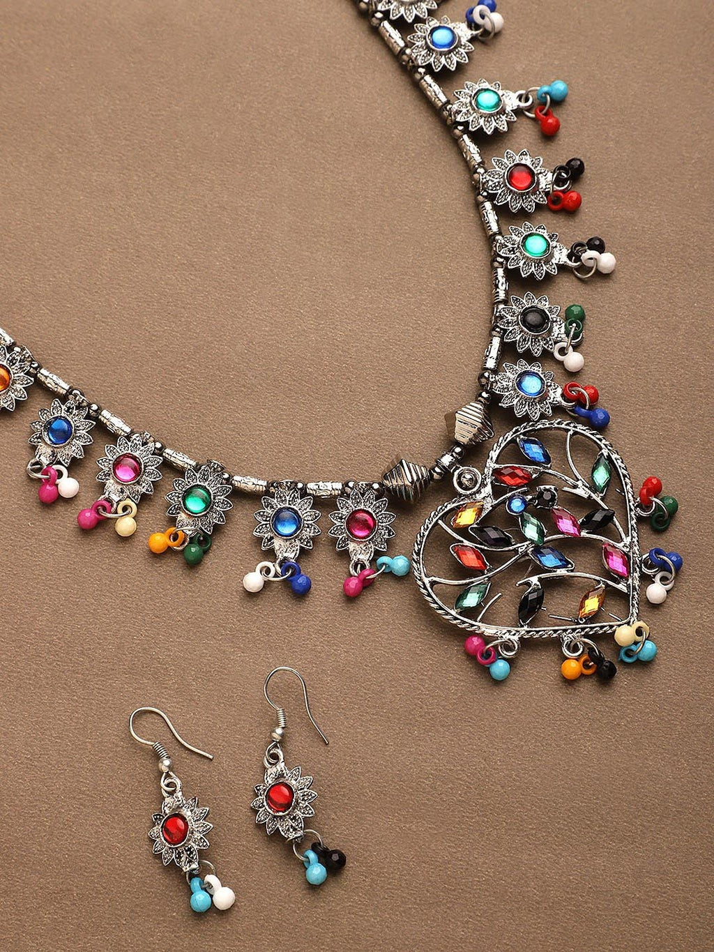 Cardinal Multi-Colored Heart Oxidised Long Jewellery Set | Grocsy