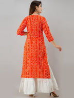 HERE&NOW Orange Tie Up Neck Bandhani Printed Gotta Patti Kurta | Grocsy
