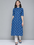 HERE&NOW Women Blue & White Ethnic Motifs Printed Kurta | Grocsy