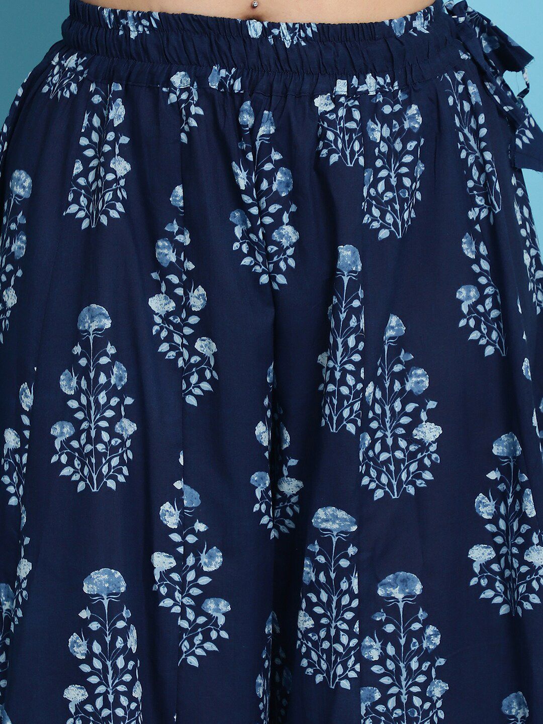 TAG 7 Plus Size Ethnic Motifs Block Printed Pure Cotton Flared Ethnic Palazzo | Grocsy