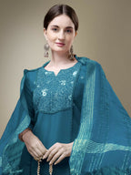 Jyoti Fashion Women's Morpich Cotton Blend Embroidery & Fancy Lace work Kurta with Trouser & Dupatta | Grocsy