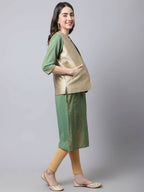 Even Apparels Beige Bansari Silk Open Front Gillet | Grocsy