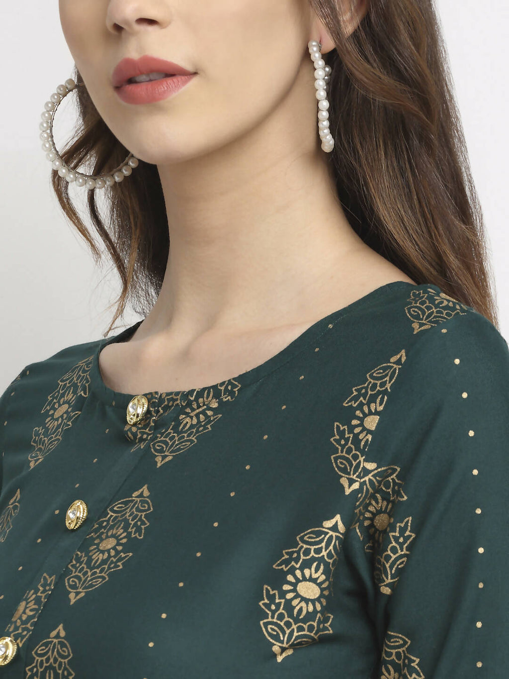 Rudra Bazaar Gold Printed Flared Anarkali kurti | Grocsy