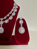 Siver American Diamond Two Layer Elegent Necklace Set With Earrings By House of Ree - Swadesiicart