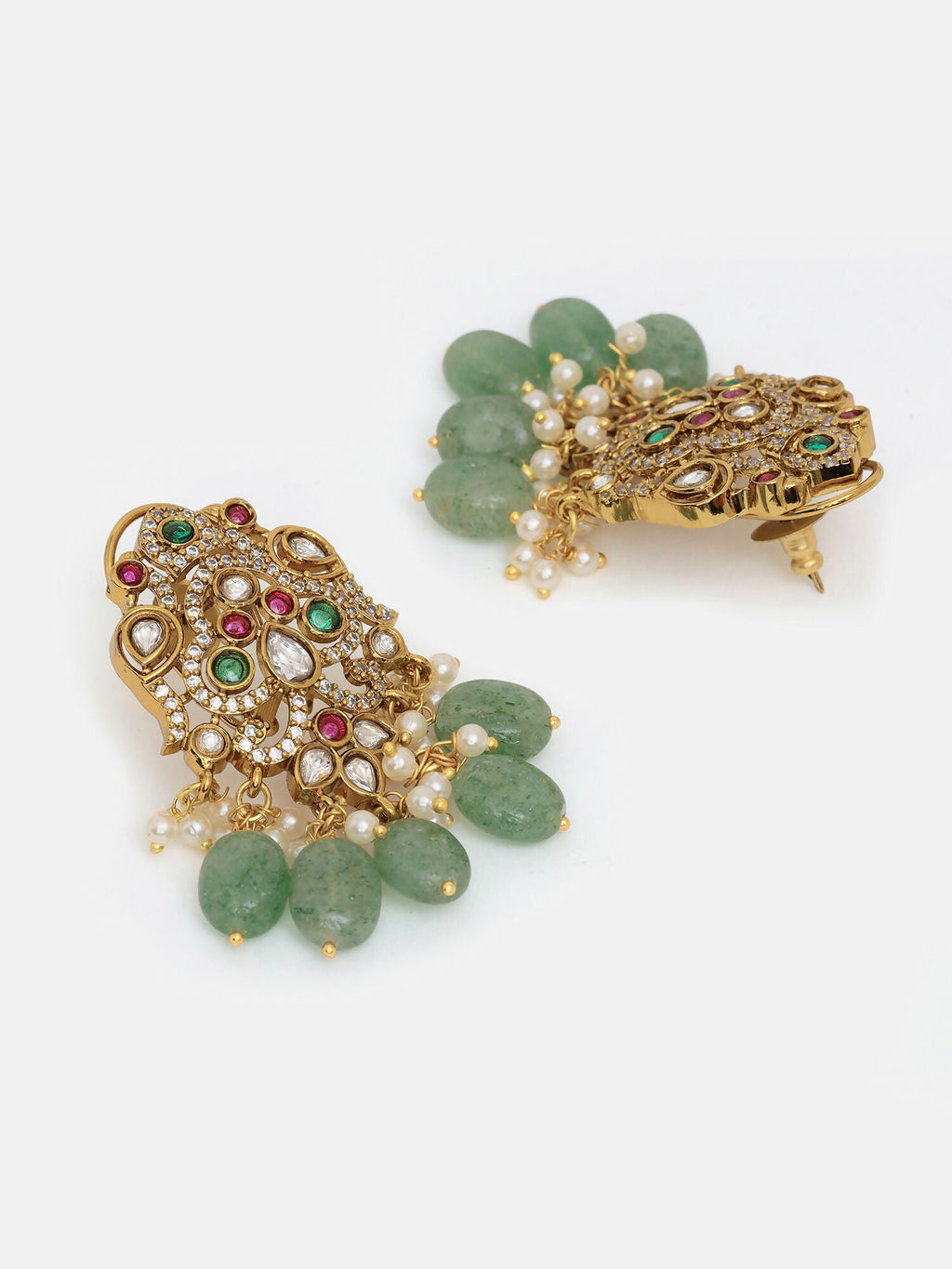 Ruby Raang 22k Gold Polished Long Kundan Heavy Maharani Necklace With Earrings | Grocsy