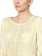 Ahalyaa Cream Crepe Glitter Print Kurta Sharara Set With Dupatta | Grocsy
