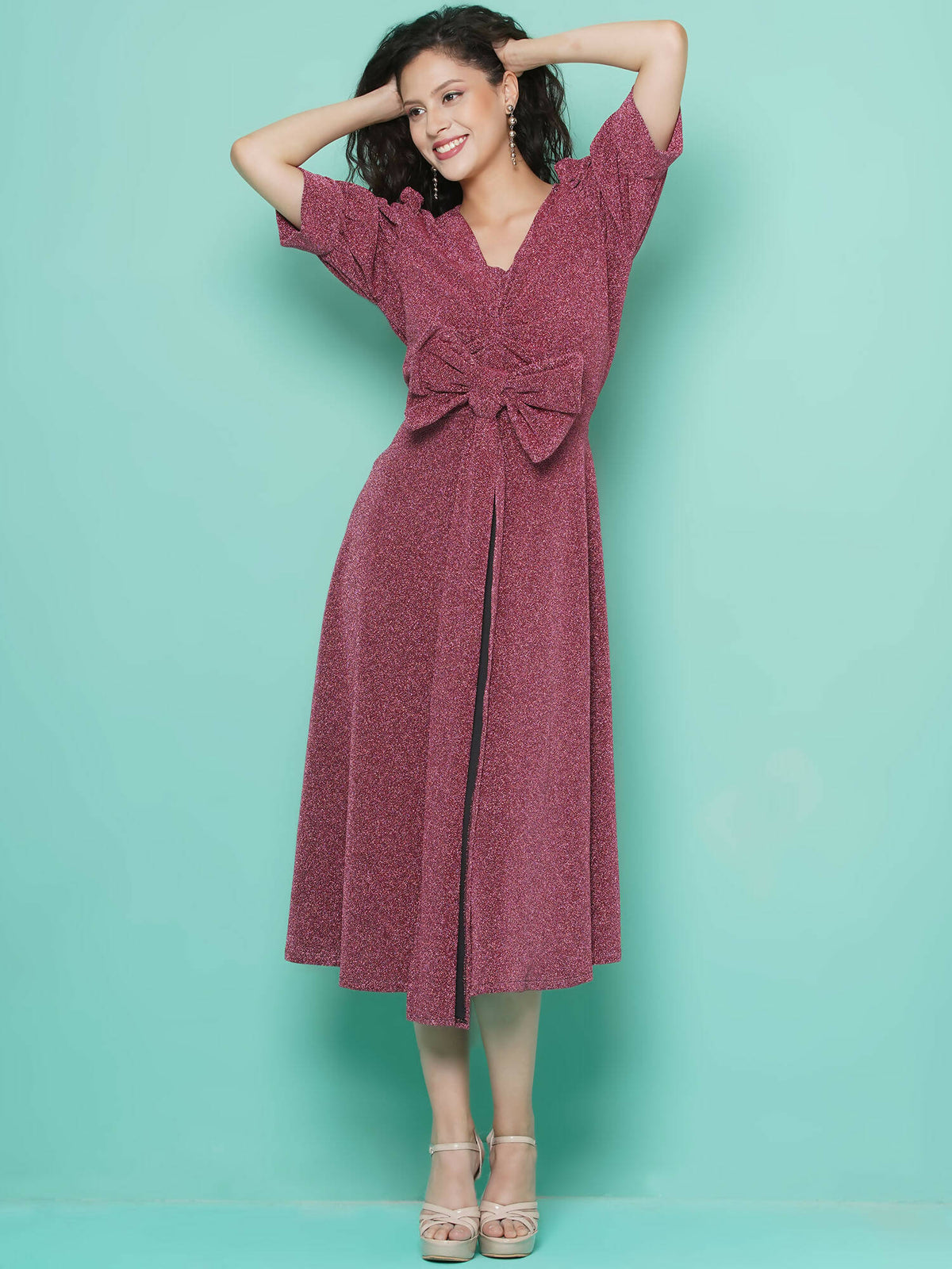 Women Republic Pink Dress with Attached Bow | Grocsy