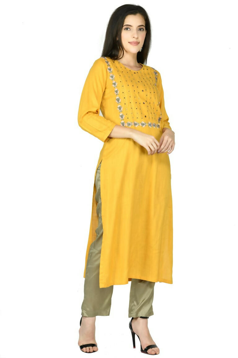 Joban Fashion Mustard Cotton Rayon Kurta Set | Grocsy