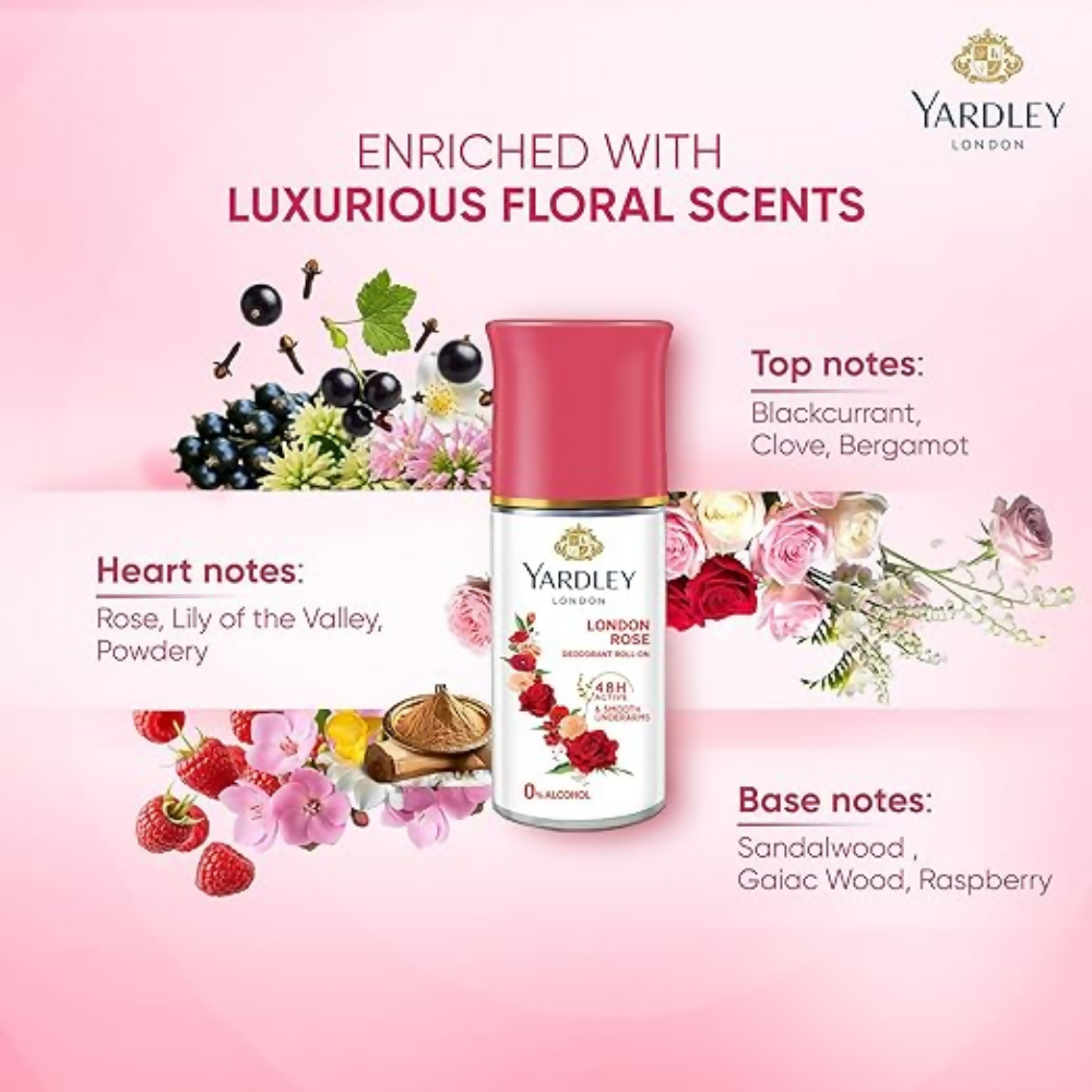 Yardley London Rose Underarm Deodorant Roll On | Grocsy