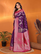 Joban Fashion Banarasi Plum Woven Soft Silk Saree | Grocsy