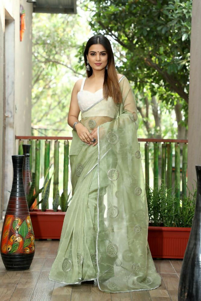 Vamsee Meghna-Green Green Organza Saree | Grocsy