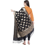 A R Silk Women's Zari Embroidery Vanarsi Silk Black Chunni | Grocsy
