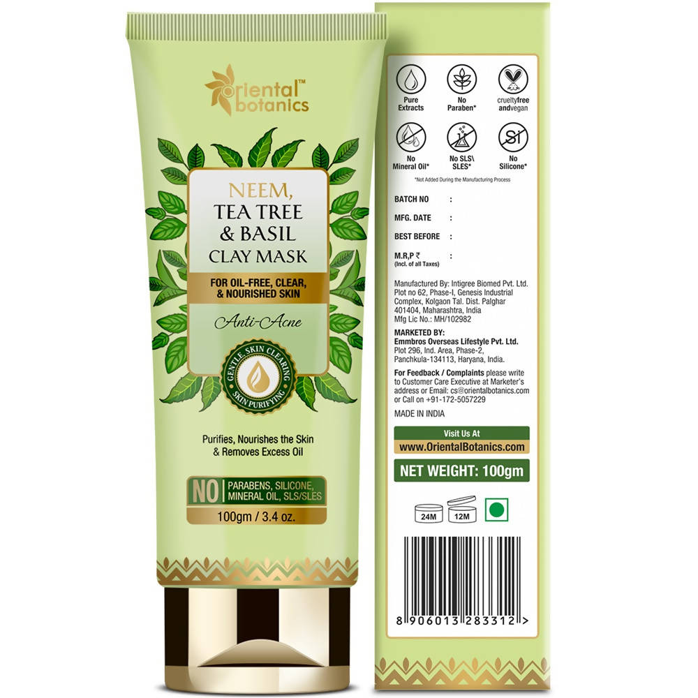 Oriental Botanics Neem, Tea Tree And Basil Anti Acne Clay Mask | Grocsy