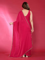 PR Fashion Pink Jimmy Choo Fabric Palin With Work Lace Saree | Grocsy