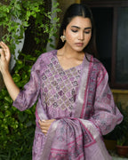 Vaasva Women's Chanderi Printed Suit Set With Pant And Printed Dupatta | Grocsy