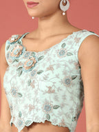 House of Panchhi Turquoise Blue Net Sequinse Work Lehenga & Blouse, Dupatta | Grocsy