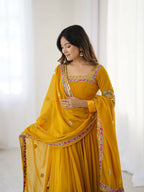 Teeya Creation Yellow Color Heavy Georgette Wedding Wear Embroidery Work Long Gown | Grocsy