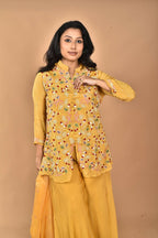 Morchari Women And Hand Embroidery Palazzo Set-Yellow | Grocsy
