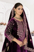Joban Fashion Wine Velvet Sequence Embroidery Work Kurta Set | Grocsy