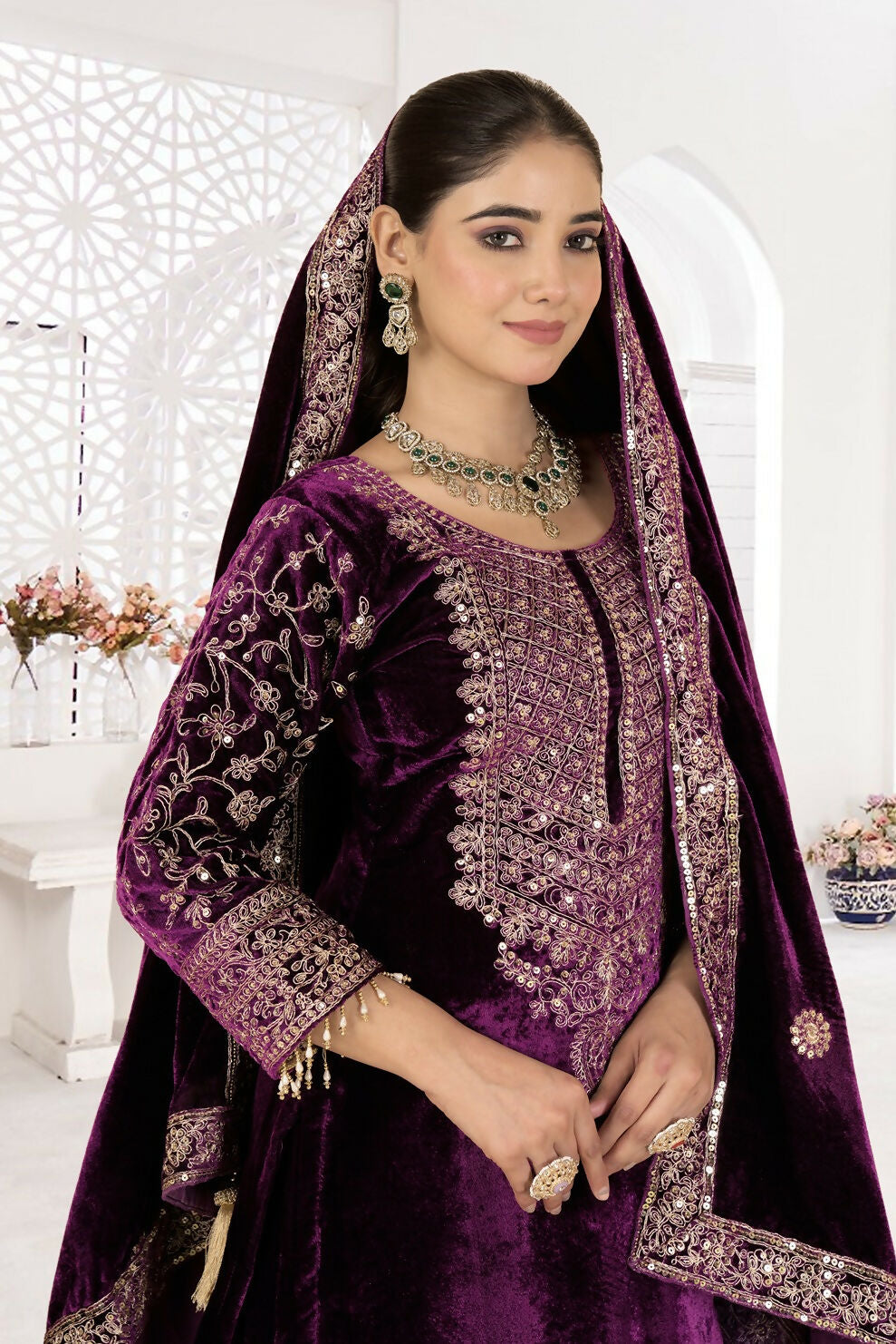 Joban Fashion Wine Velvet Sequence Embroidery Work Kurta Set | Grocsy