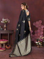 Joban Fashion Black Floral Banarasi Silk Sarees | Grocsy