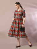 Myshka Women's Multi Printed Cotton V-Neck Empire Party Dress | Grocsy