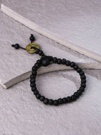 NVR Men's Black Beaded Adjustable Bracelet | Grocsy