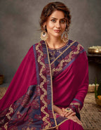 Deep Magenta And Purple Silk Georgette Cord And Sequins Embroidery Saree - Norita Arinya | Grocsy