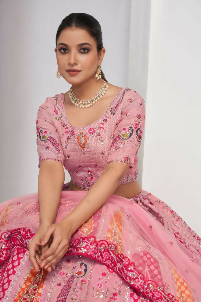Kesar Fab Pink Silk Embroidered Lehenga | Grocsy