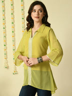 Myshka Women's Yellow Embroidered Party Fusion Top | Grocsy