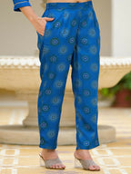 Juniper Women's Blue Solid Viscose Kurta Pant With Dupatta Set With Thread & Mirror Work | Grocsy