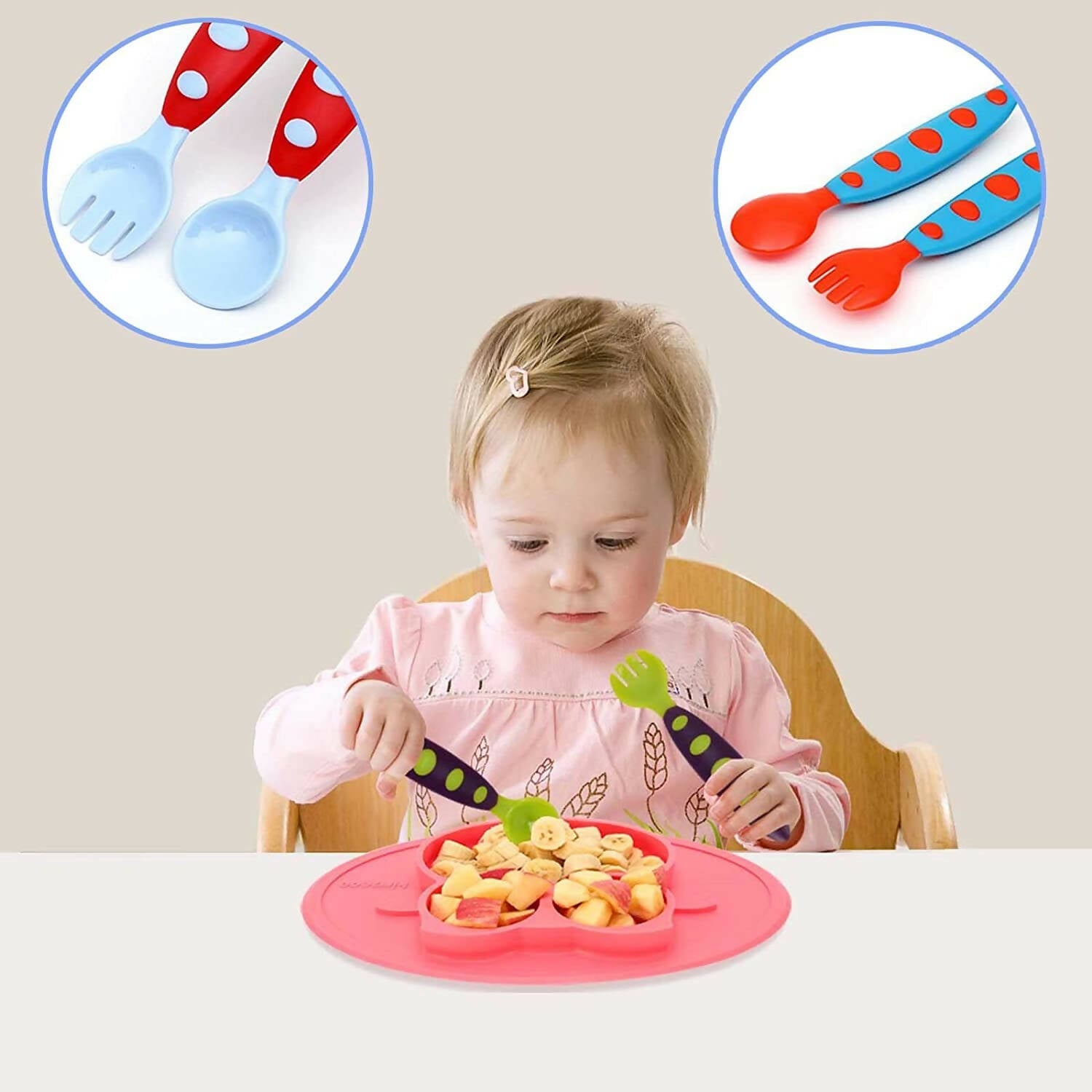Safe-O-Kid Bpa Free Extra Safe Silicone Feeding/Training Spoon With Box For Baby- Blue & Orange | Grocsy