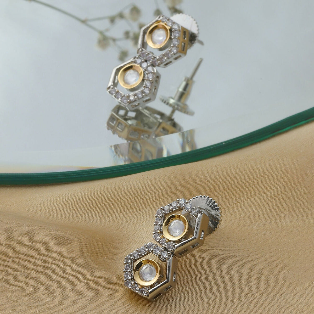 Duet Silver and Gold Earrings (Silver) - Ruby Raang | Grocsy
