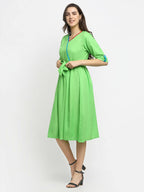 Rudra Bazaar Lime Green Flared Kurta with Belt | Grocsy