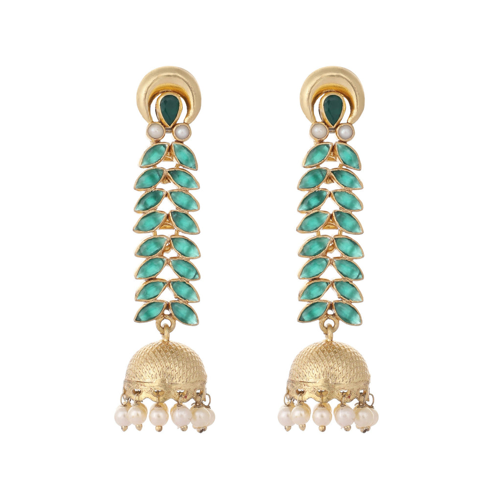 Nuyug 22K Gold Plated Green Fern Earrings | Grocsy