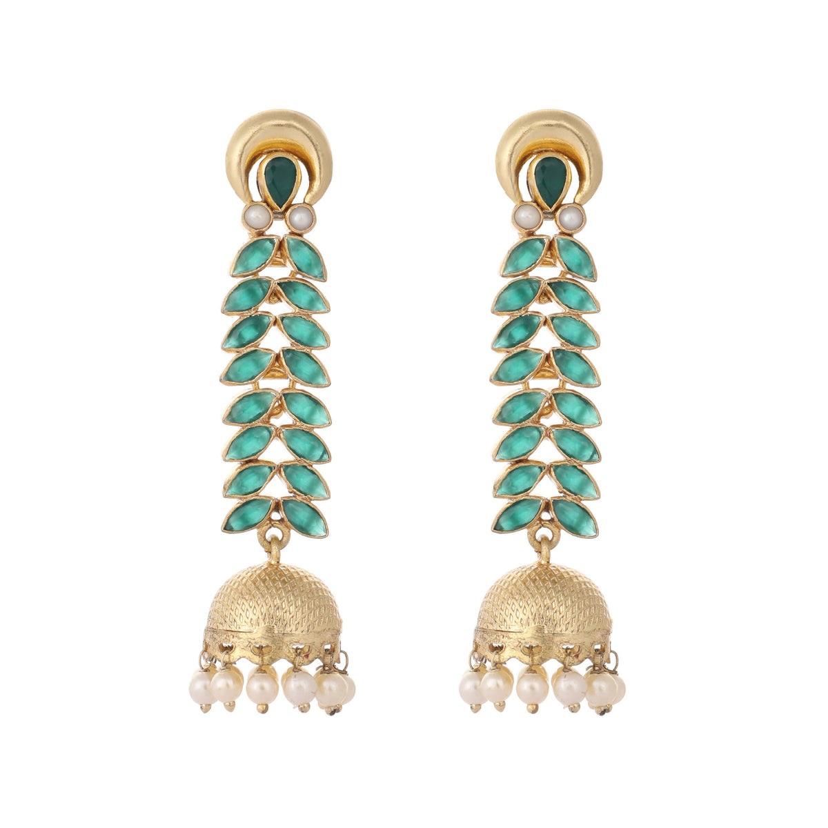 Nuyug 22K Gold Plated Green Fern Earrings | Grocsy