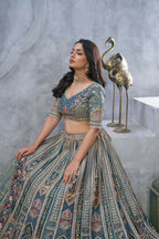 Kesar Fab Grey Organza Hand_Woven Lehenga | Grocsy