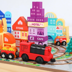 Nesta Toys Wooden Train Set with Building Blocks, Montessori Toys, City Building Toy, Cars & Vehicle Toys for Kids | Grocsy