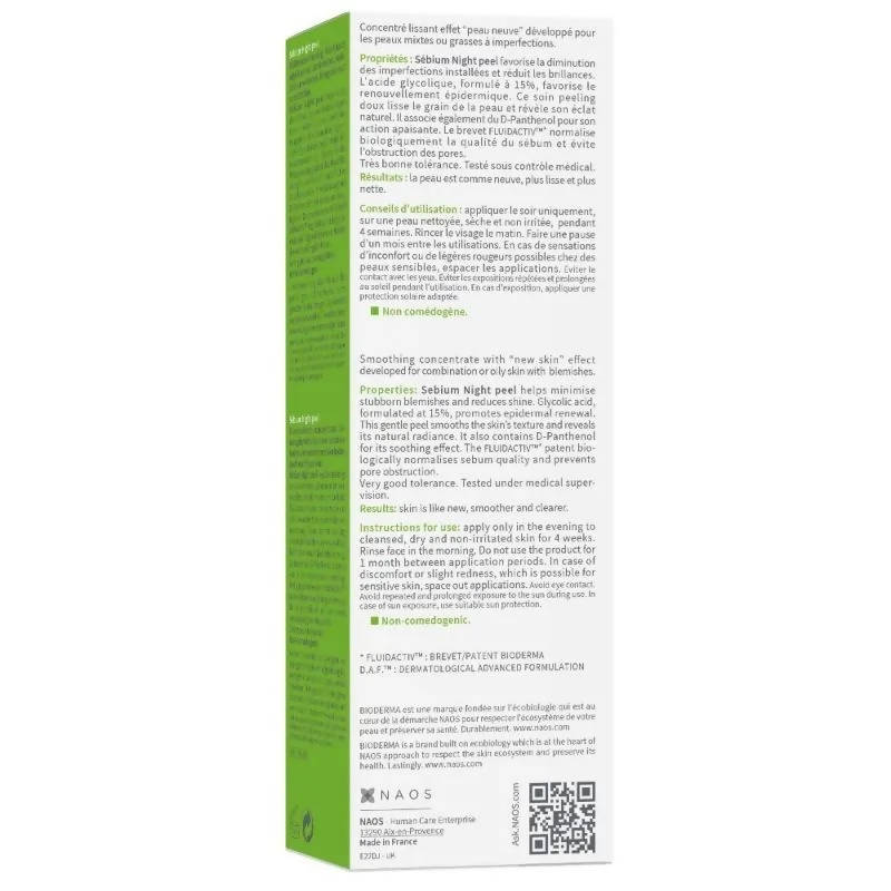 Bioderma Sebium Night Peel Smoothing Concentrate Cream | Grocsy