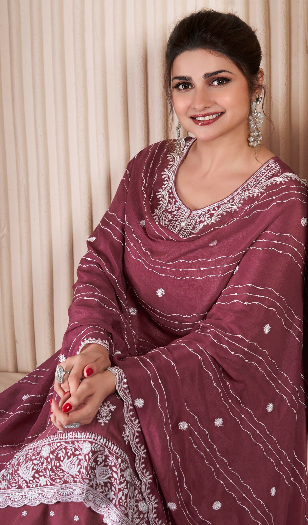 Anaita Maroon Embroidered Work Silk Stitched Sharara suit | Grocsy