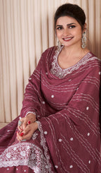 Anaita Maroon Embroidered Work Silk Stitched Sharara suit | Grocsy
